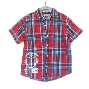 ARIZONA boys red navy plaid button down shirt